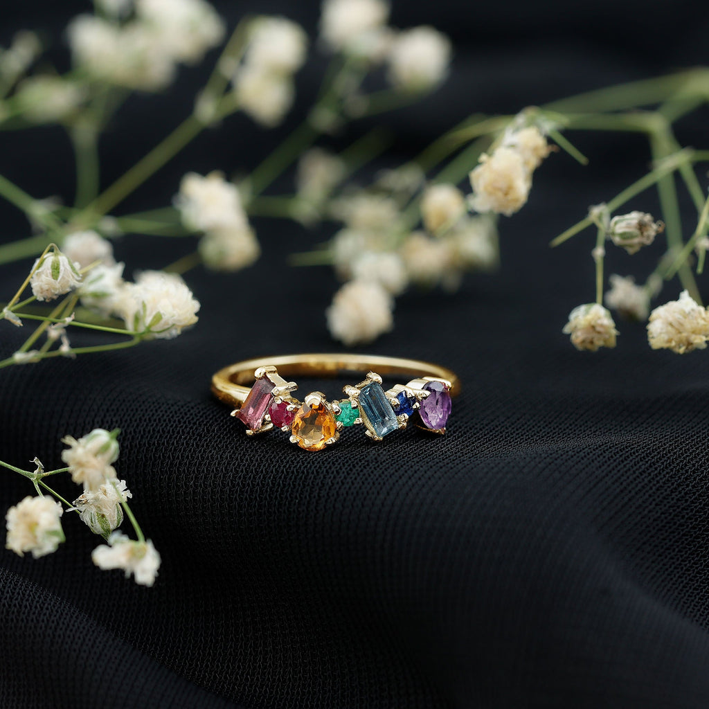 Natural Multi Gemstone Promise Ring for Women