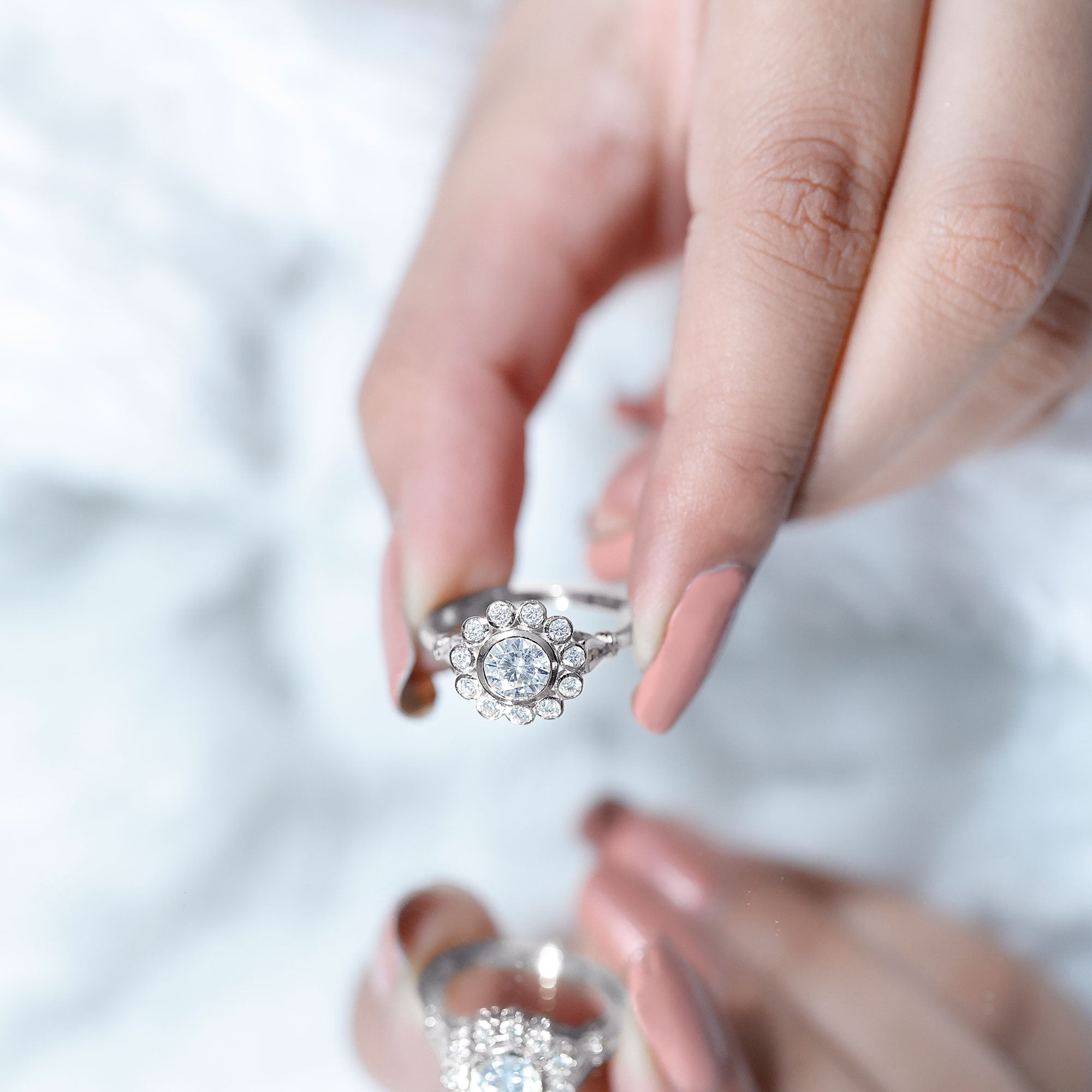 Certified Moissanite Bezel Set Engagement Ring