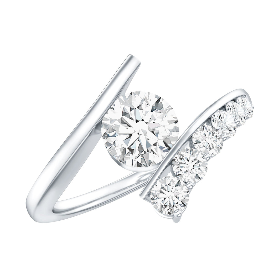 0.9 Carat Certified Round Moissanite Bypass Engagement Ring