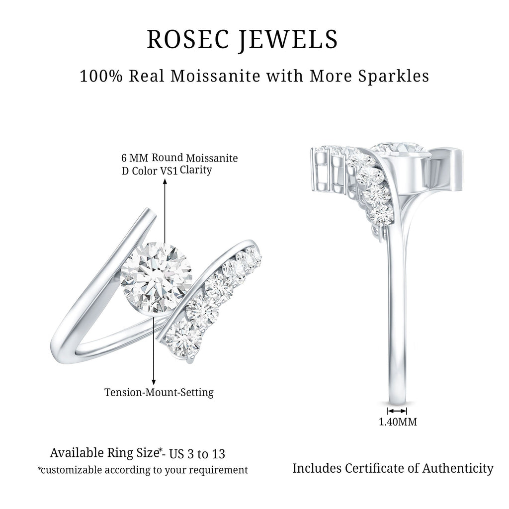 0.9 Carat Certified Round Moissanite Bypass Engagement Ring
