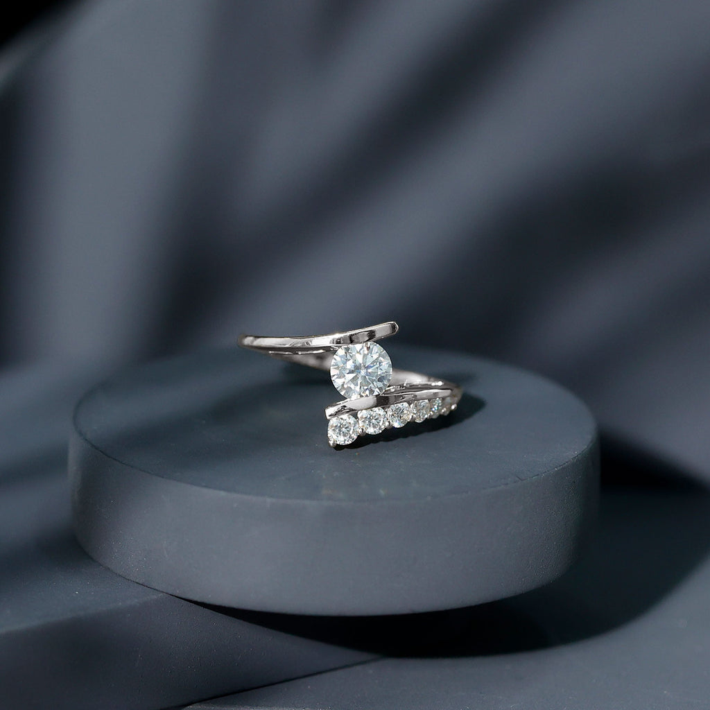 0.9 Carat Certified Round Moissanite Bypass Engagement Ring