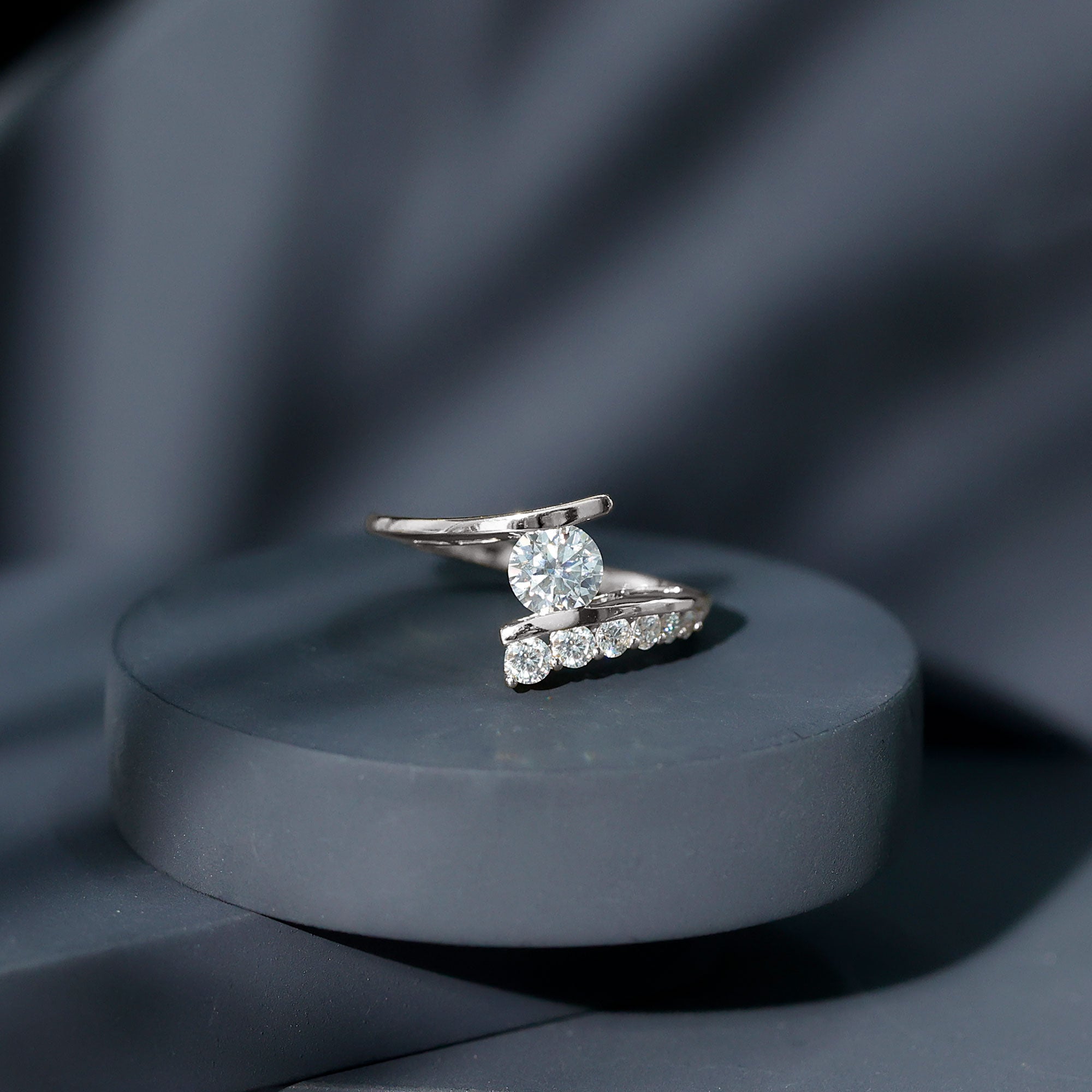 0.9 Carat Certified Round Moissanite Bypass Engagement Ring