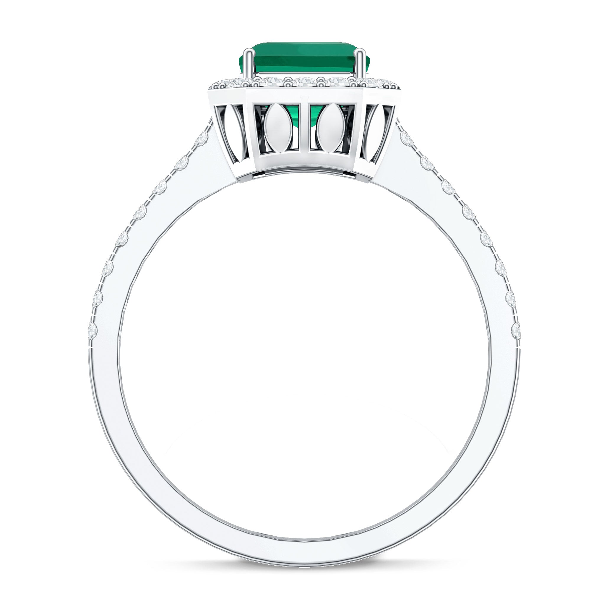 Lab Grown Emerald Halo Engagement Ring With Real Diamond