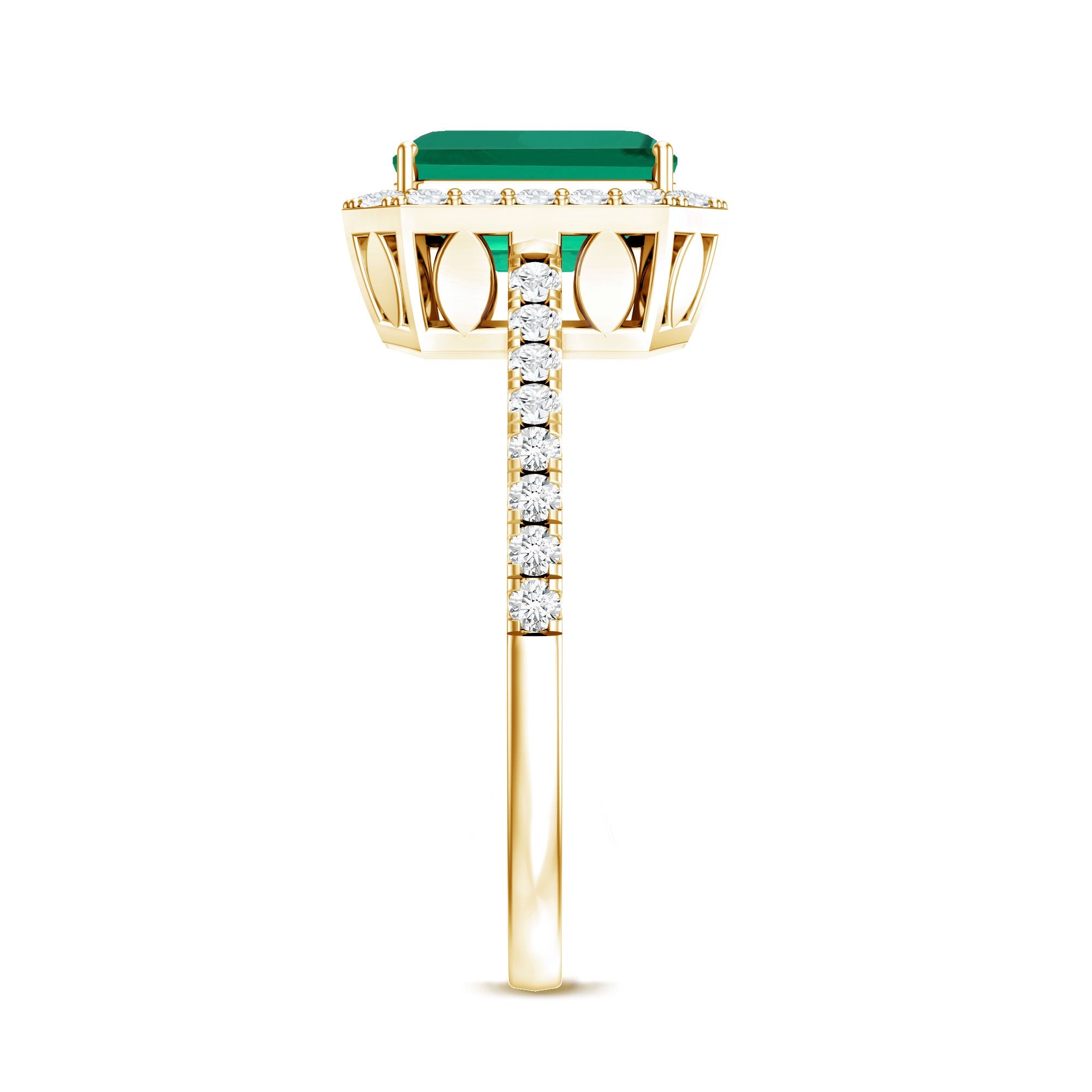 Lab Grown Emerald Halo Engagement Ring With Real Diamond