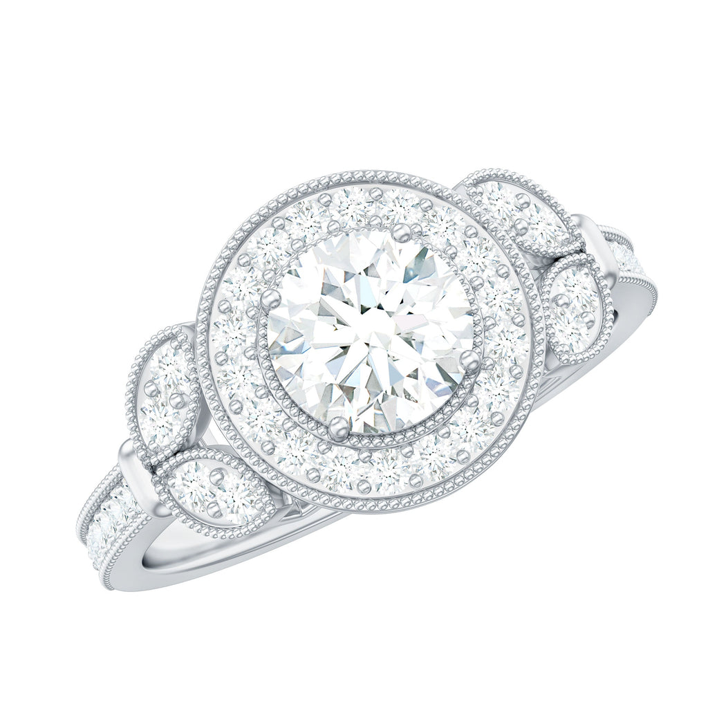 Vintage Inspired Moissanite Halo Engagement Ring