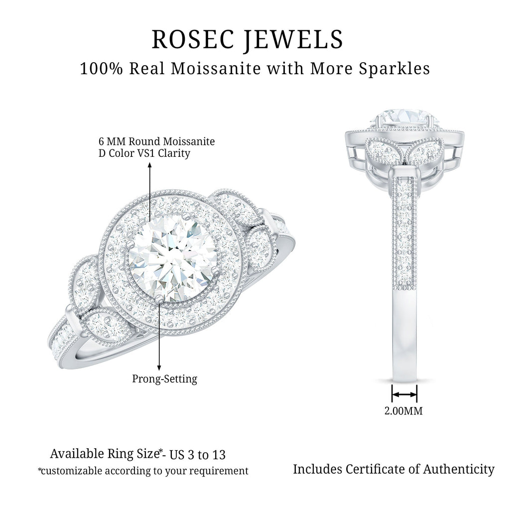 Vintage Inspired Moissanite Halo Engagement Ring