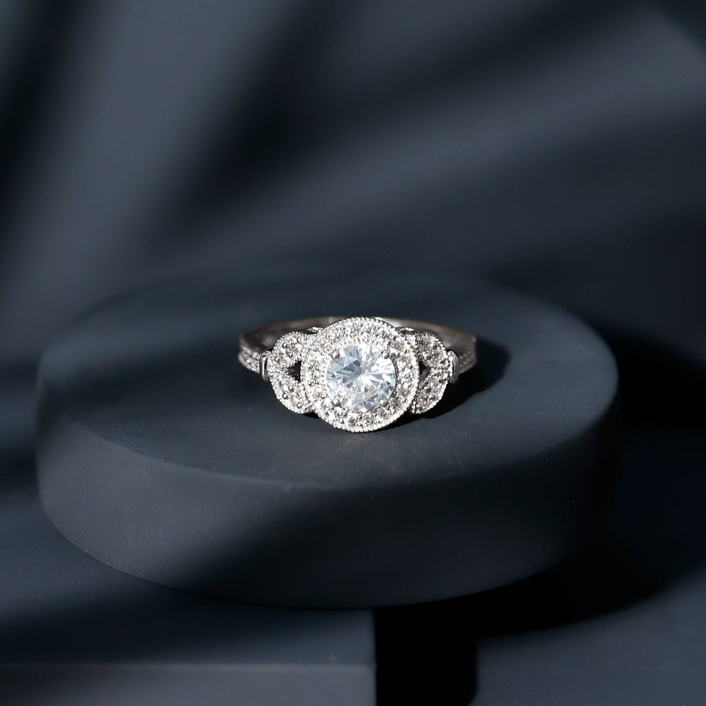 Vintage Inspired Moissanite Halo Engagement Ring