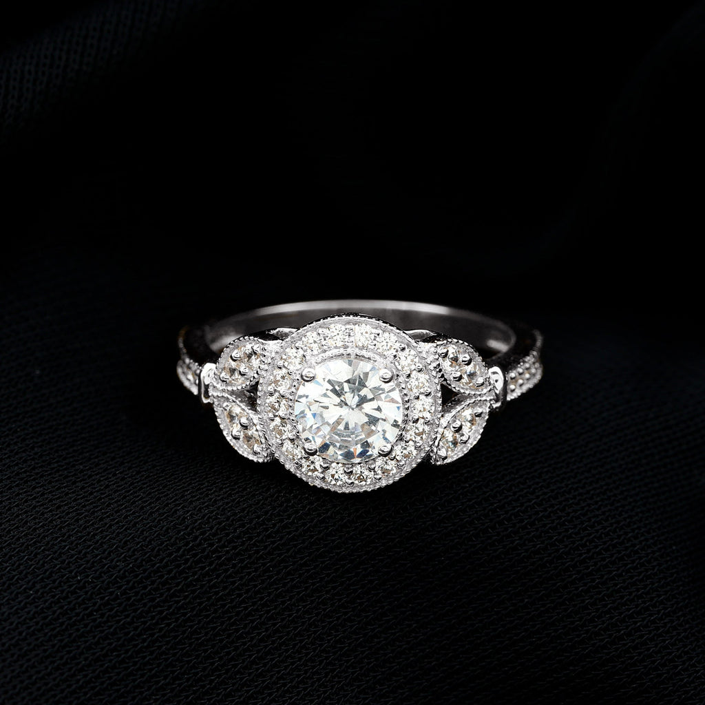 Vintage Inspired Moissanite Halo Engagement Ring
