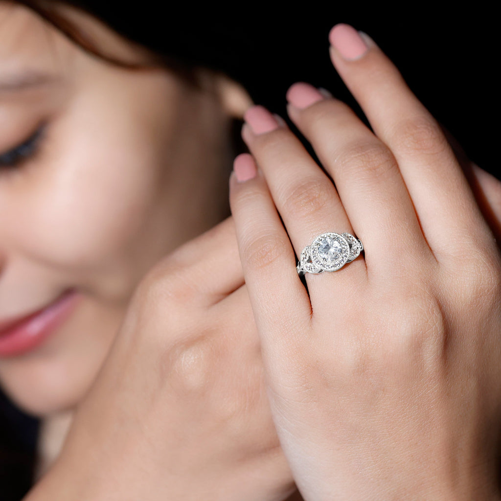 Vintage Inspired Moissanite Halo Engagement Ring