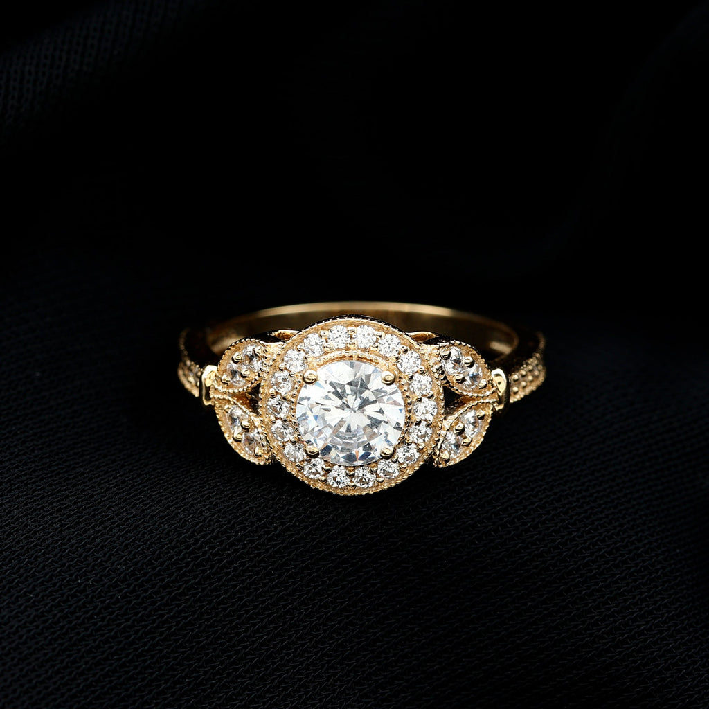 Vintage Inspired Moissanite Halo Engagement Ring