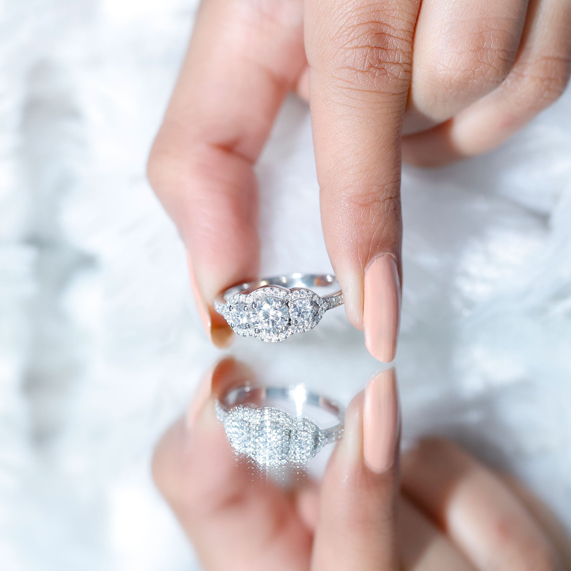 Certified Moissanite Three Stone Statement Engagement Ring