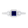 Real Blue Sapphire Princess Cut Blue Sapphire Engagement Ring with Diamond