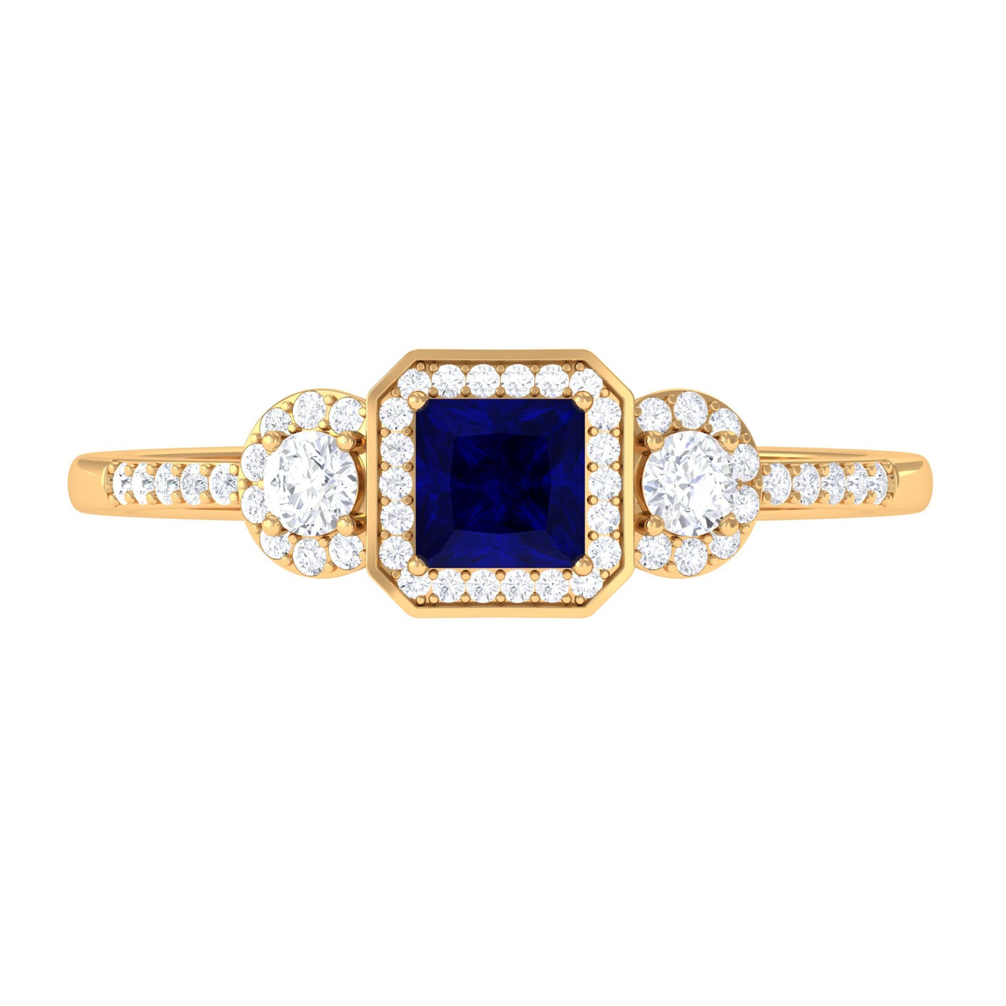 Real Blue Sapphire Princess Cut Blue Sapphire Engagement Ring with Diamond