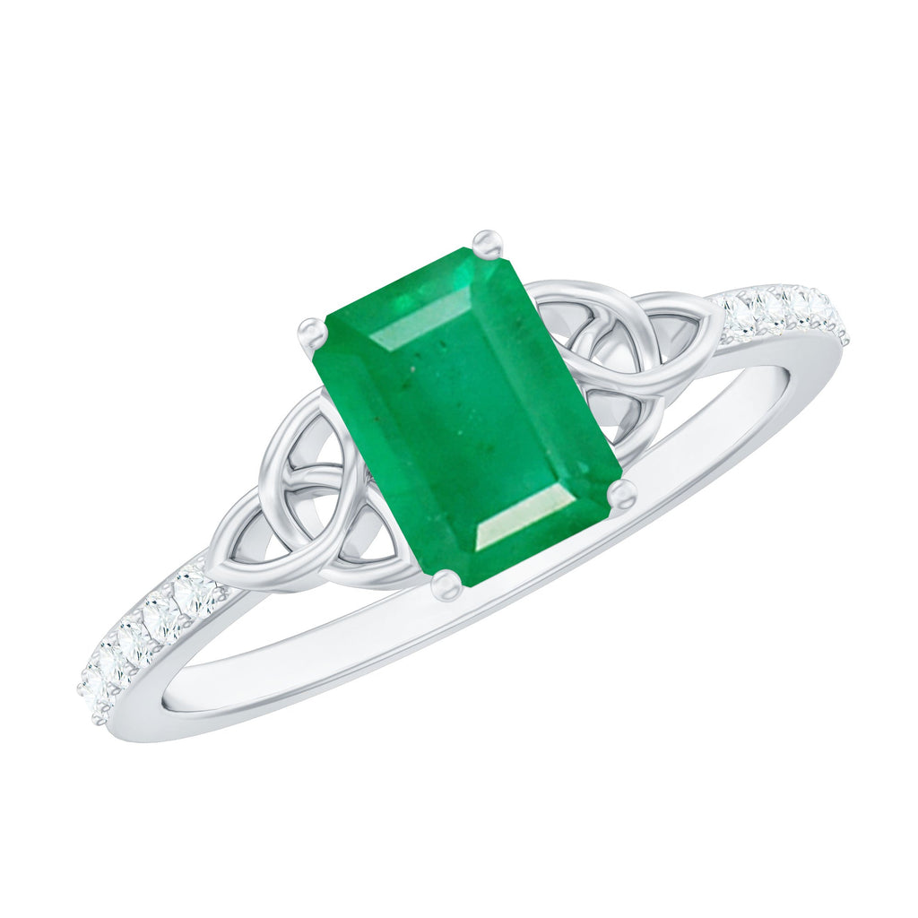 Natural 1.2 Carat Emerald Cut Emerald Diamond Engagement Ring with Celtic Knot