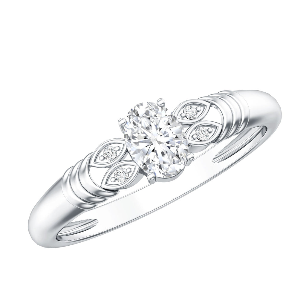 Natural Oval Cut Diamond Solitaire Engagement Ring