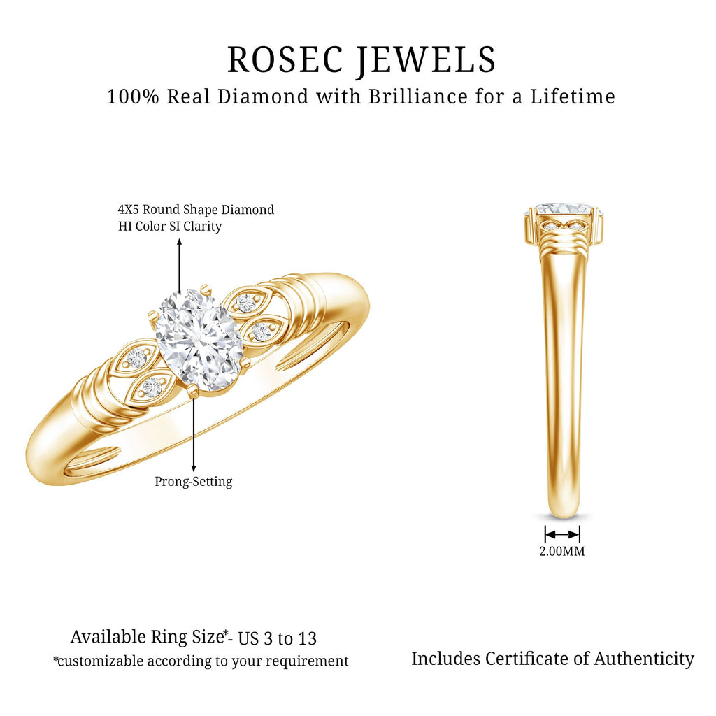 Natural Oval Cut Diamond Solitaire Engagement Ring