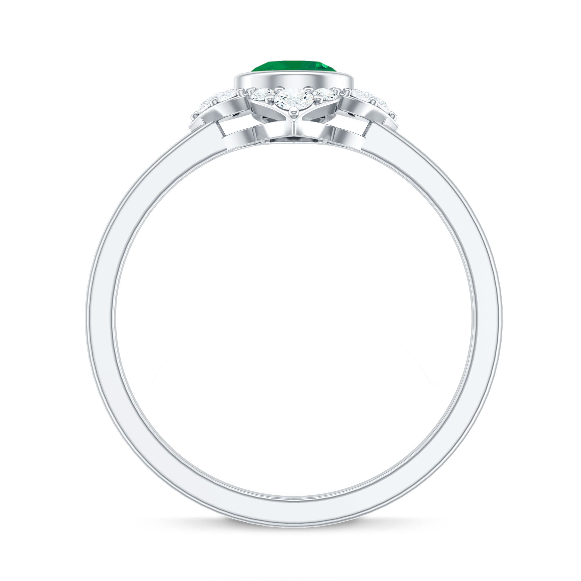 Natural Bezel Set 0.4 Carat Emerald Flower Engagement Ring with Diamond