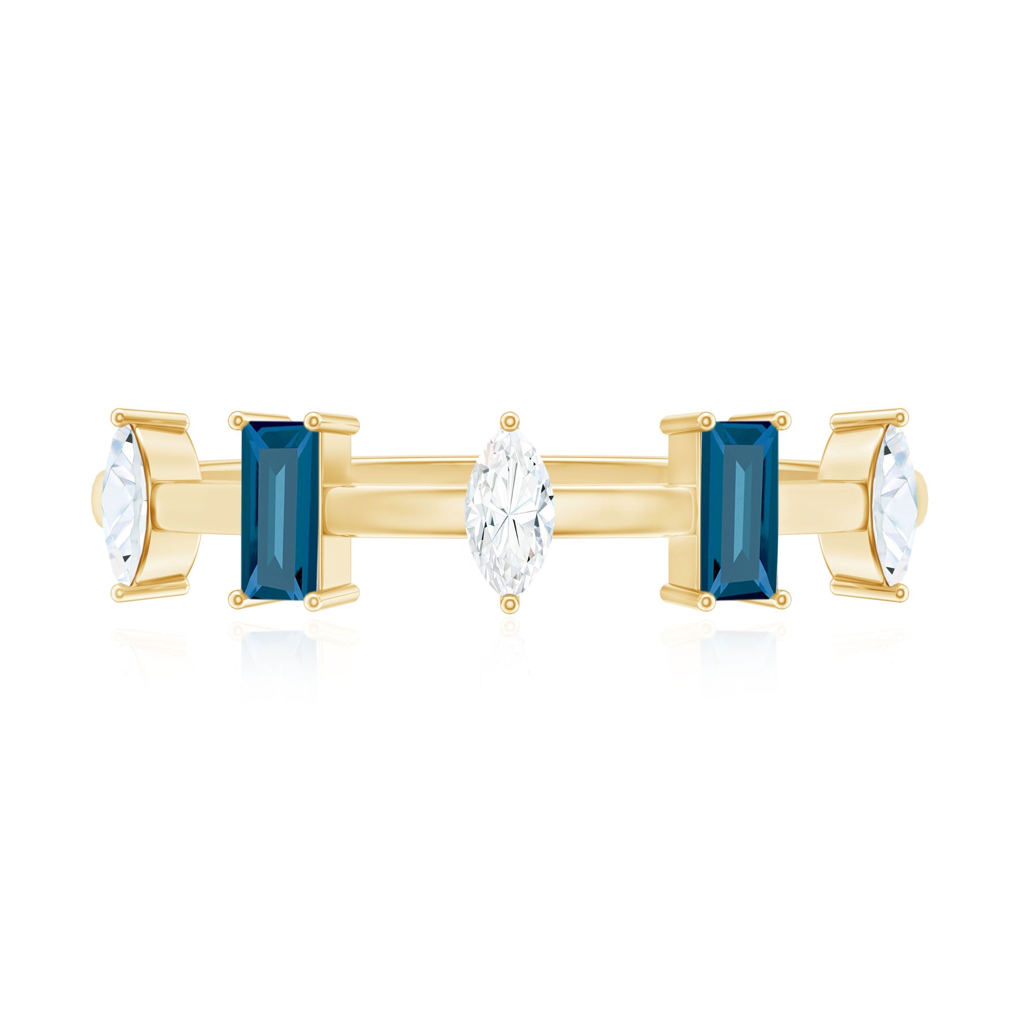 Baguette London Blue Topaz and Marquise Diamond Half Eternity Ring