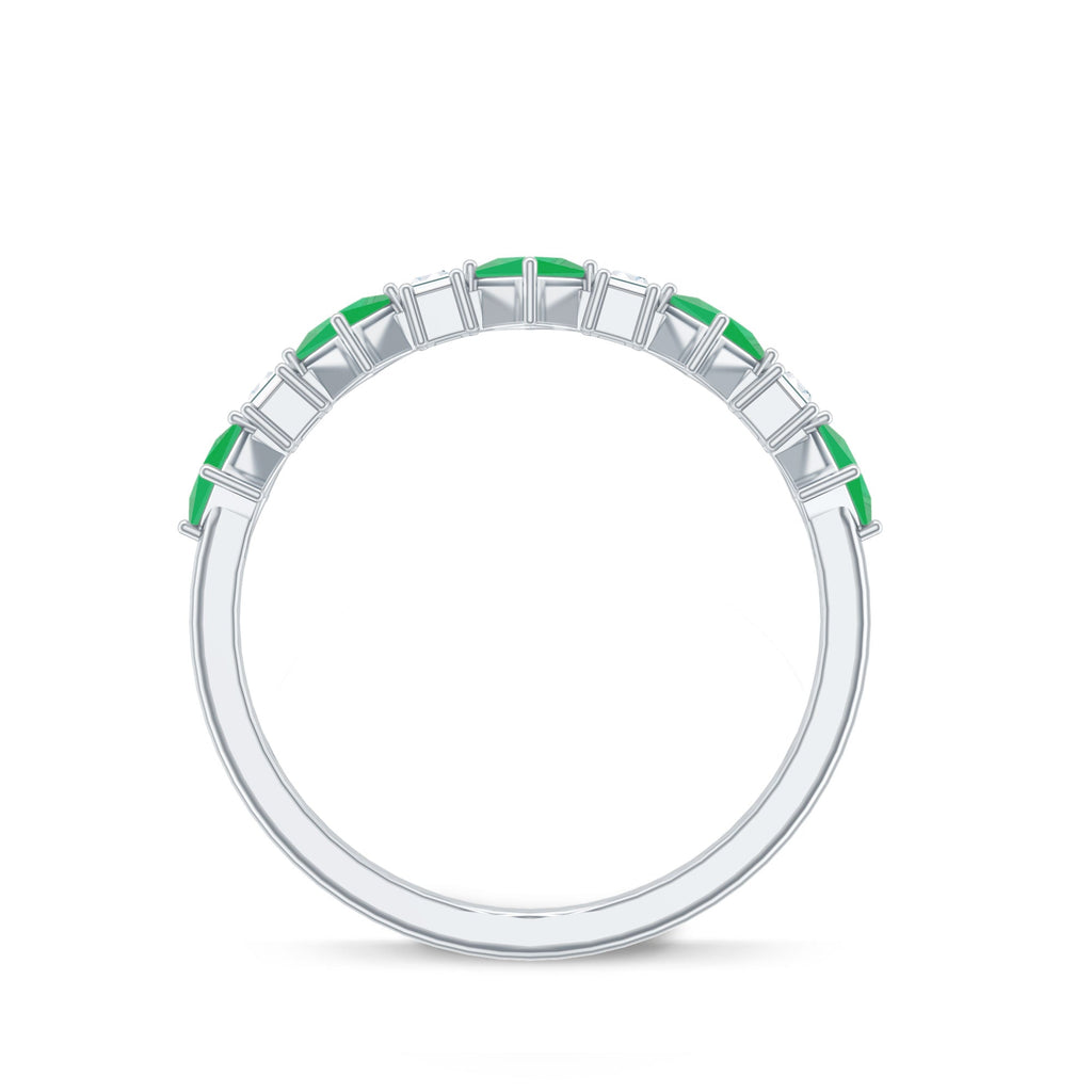 Certified Real Princess Cut Emerald Half Eternity Anniversary Ring