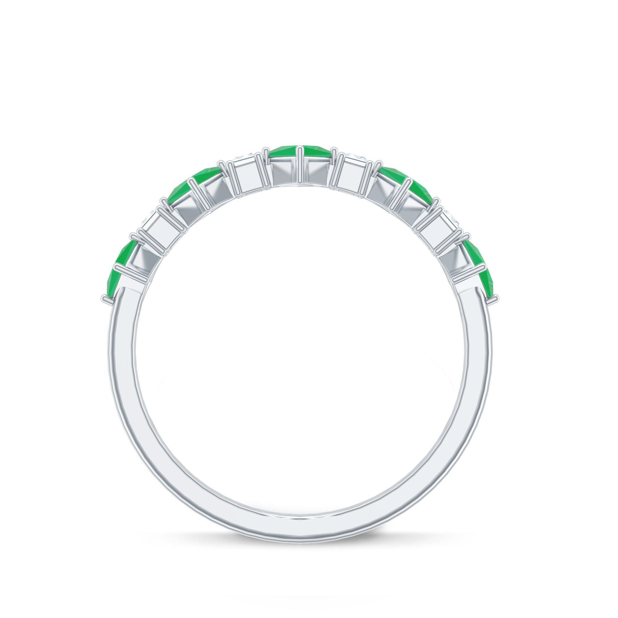 Certified Real Princess Cut Emerald Half Eternity Anniversary Ring