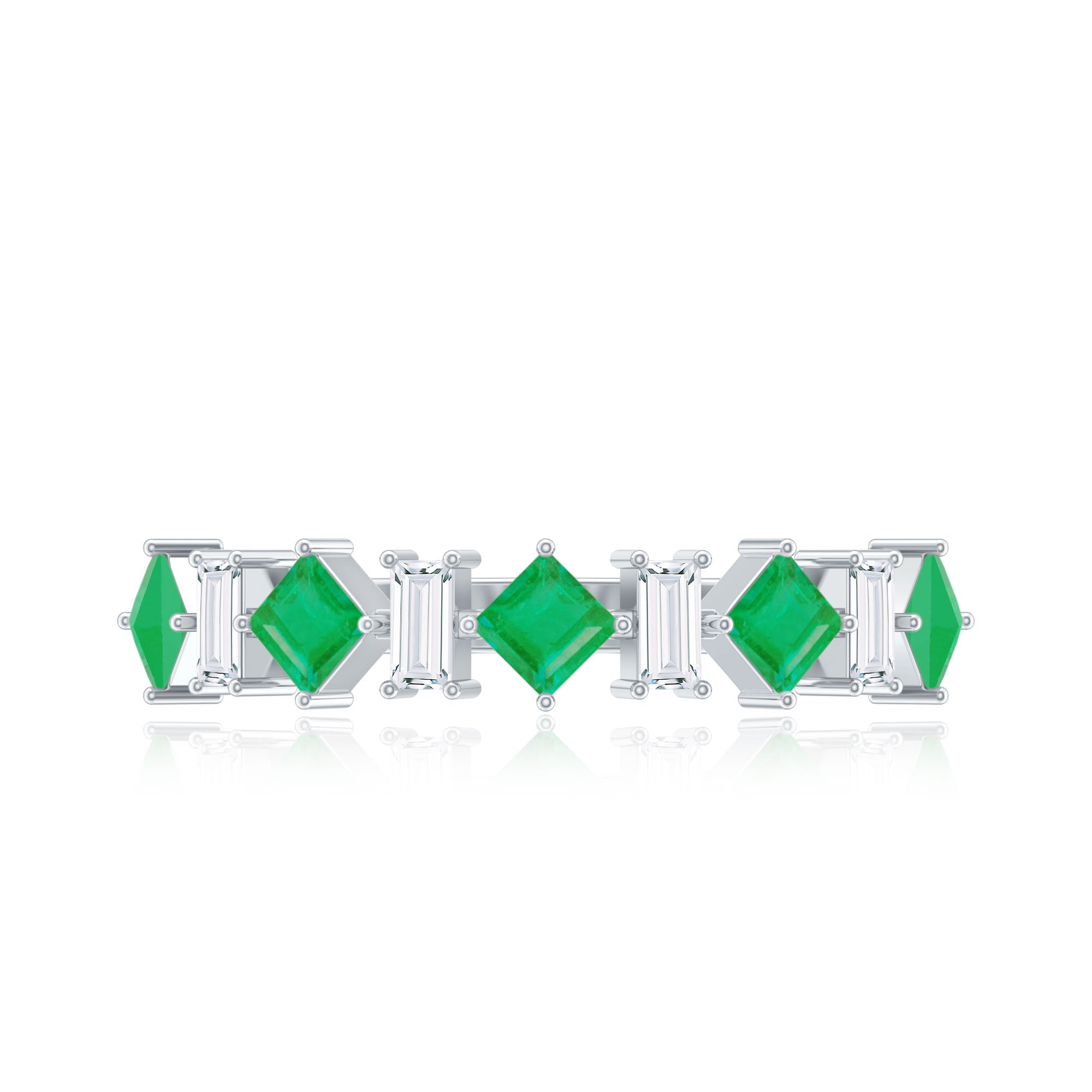 Certified Real Princess Cut Emerald Half Eternity Anniversary Ring