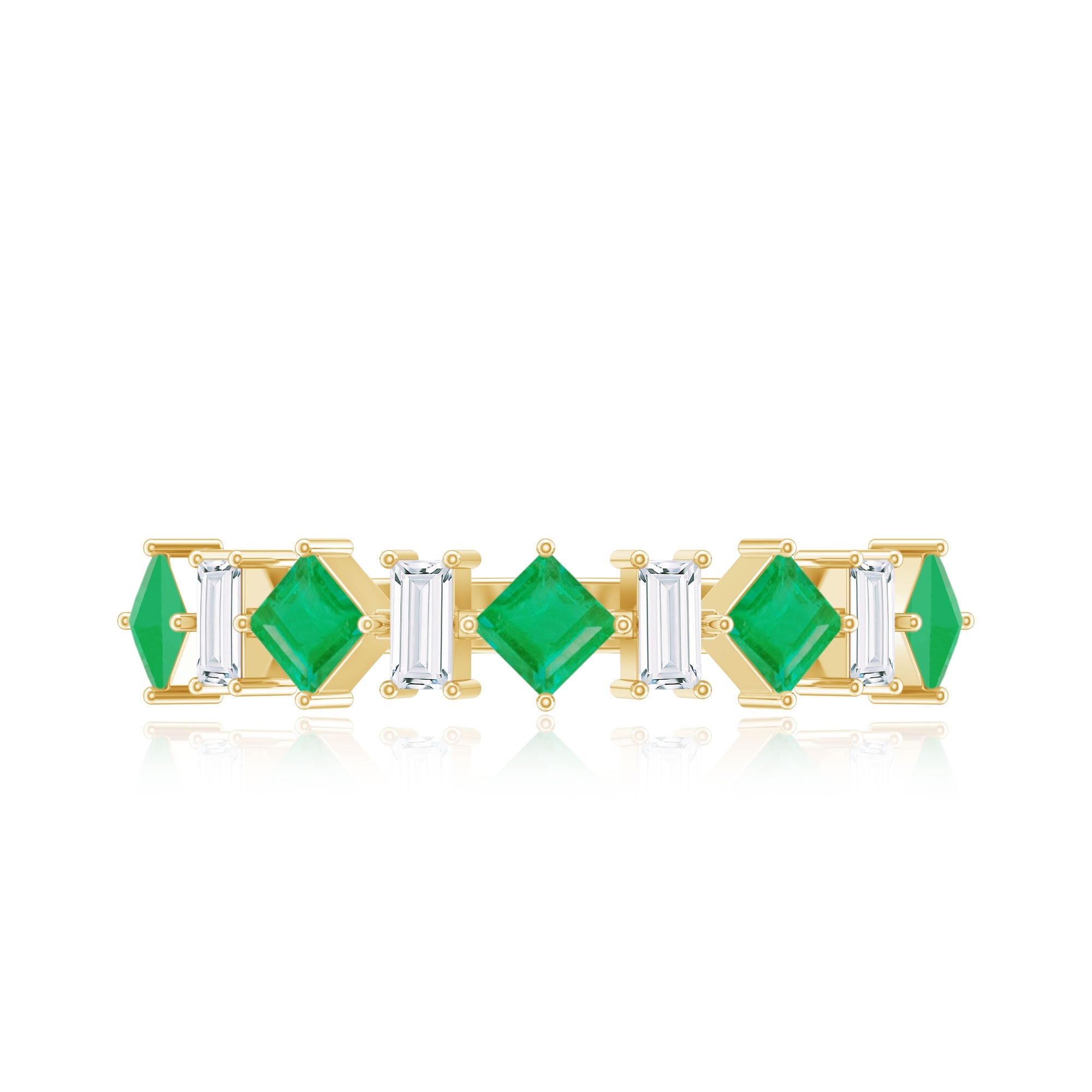 Certified Real Princess Cut Emerald Half Eternity Anniversary Ring