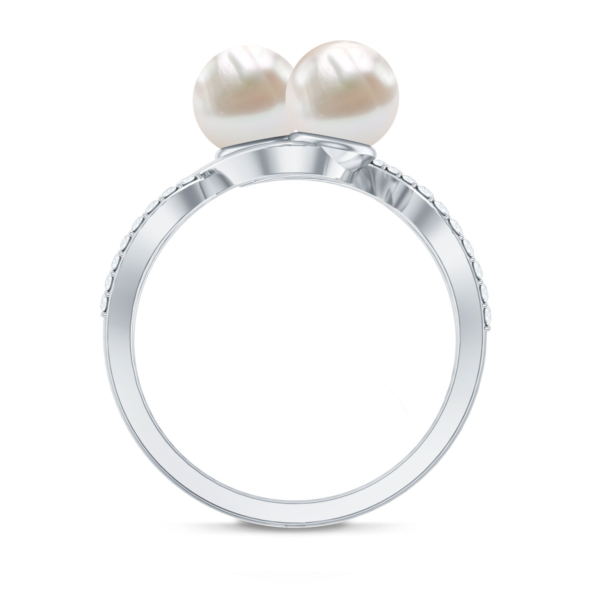 Cultured Freshwater Pearl Toi Et Moi Engagement Ring with Diamond