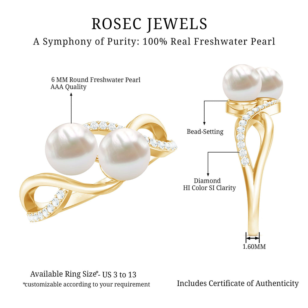 Cultured Freshwater Pearl Toi Et Moi Engagement Ring with Diamond