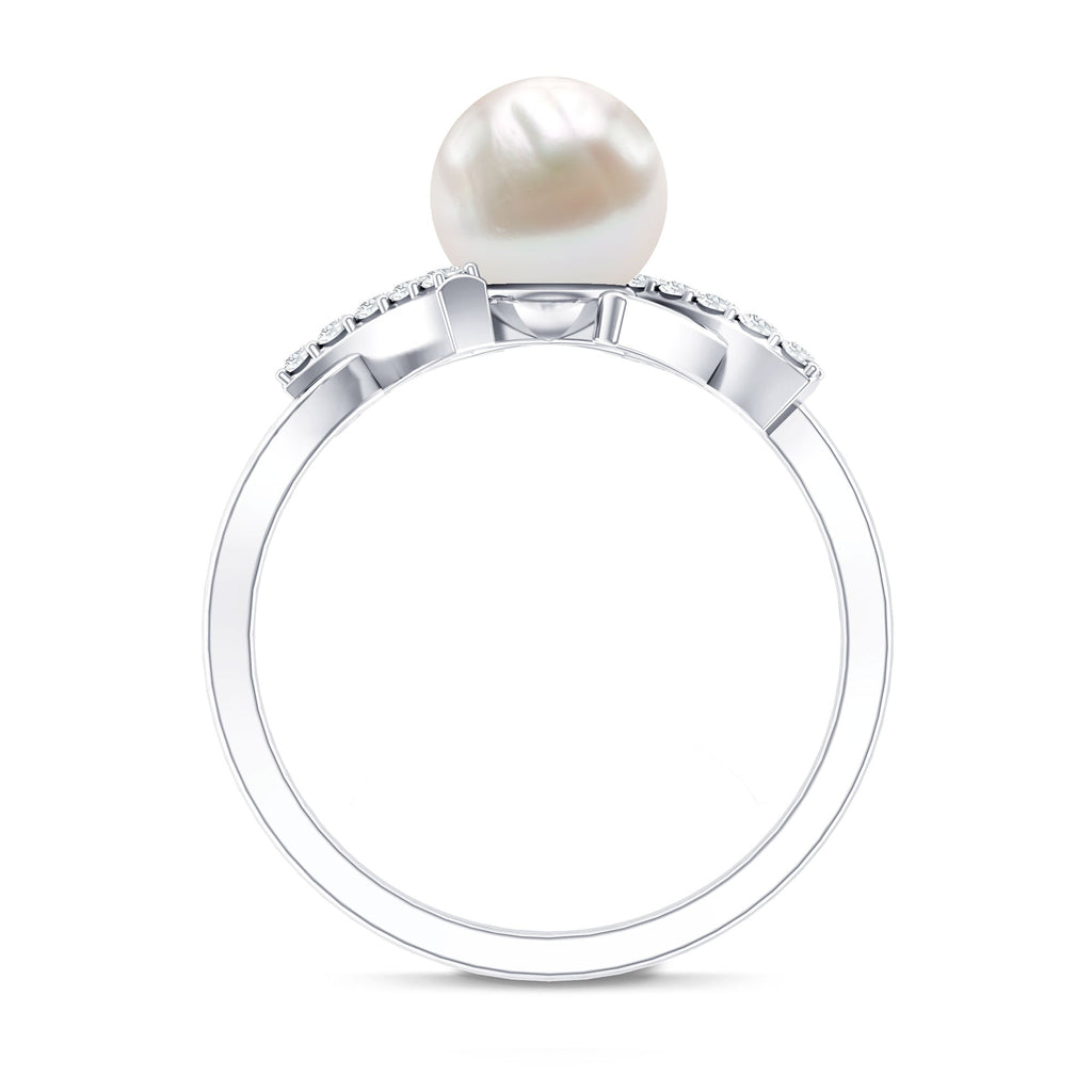 Freshwater Pearl Solitaire Crossover Engagement Ring with Diamond