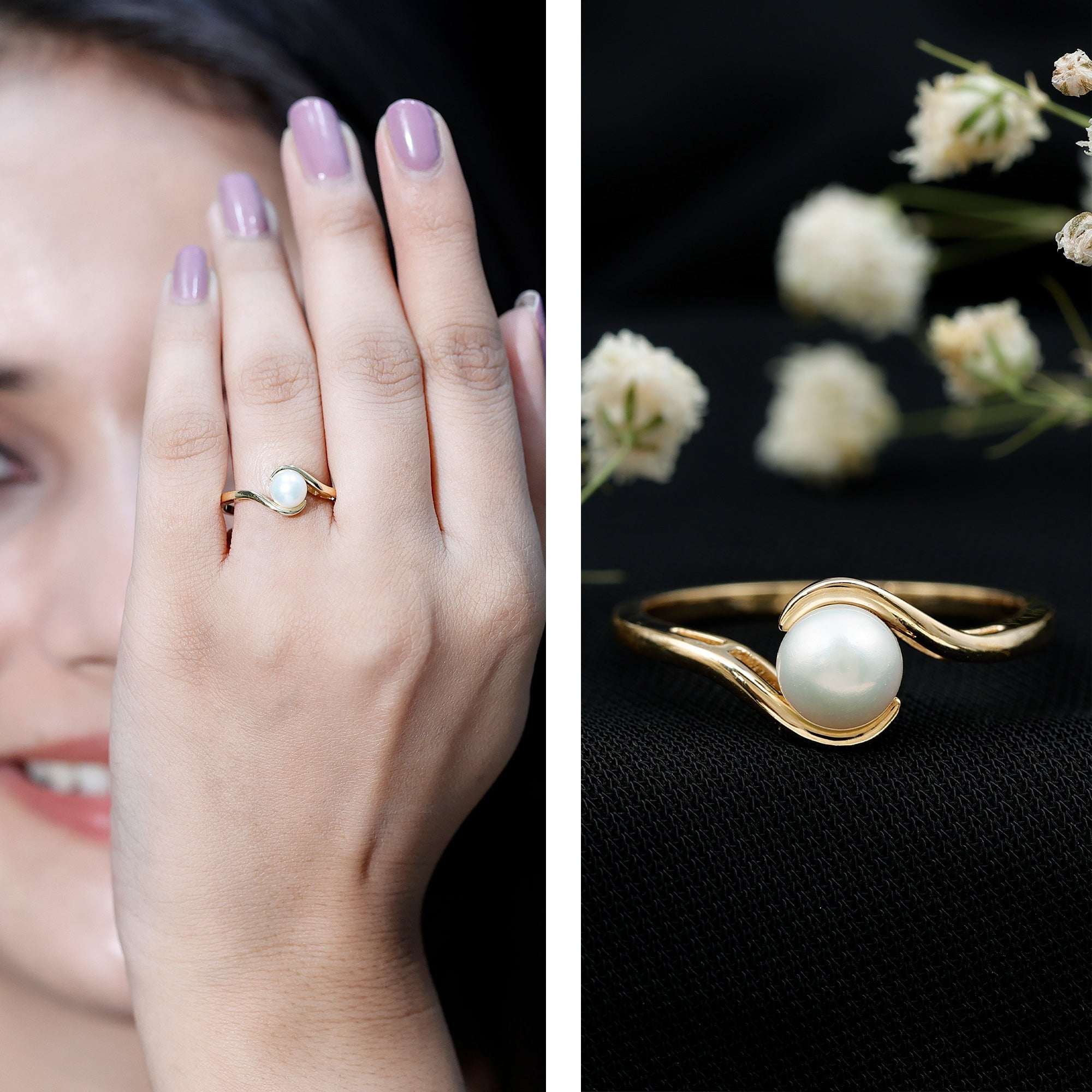Cultured 2.2 Carat Freshwater Pearl Engagement Ring with Bypass Shank