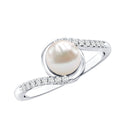 Freshwater Pearl Solitaire Bypass Engagement Ring with Diamond Accent
