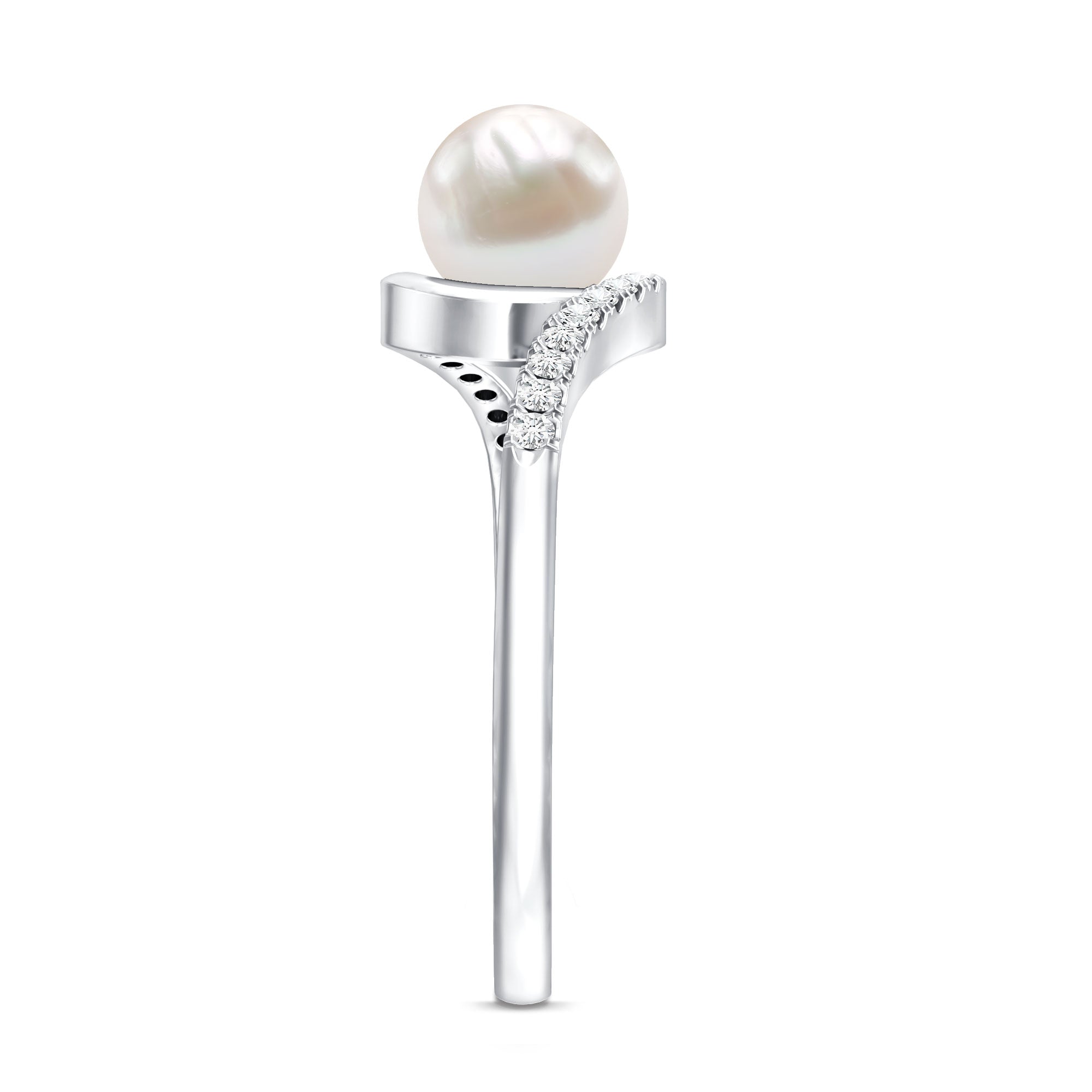 Freshwater Pearl Solitaire Bypass Engagement Ring with Diamond Accent