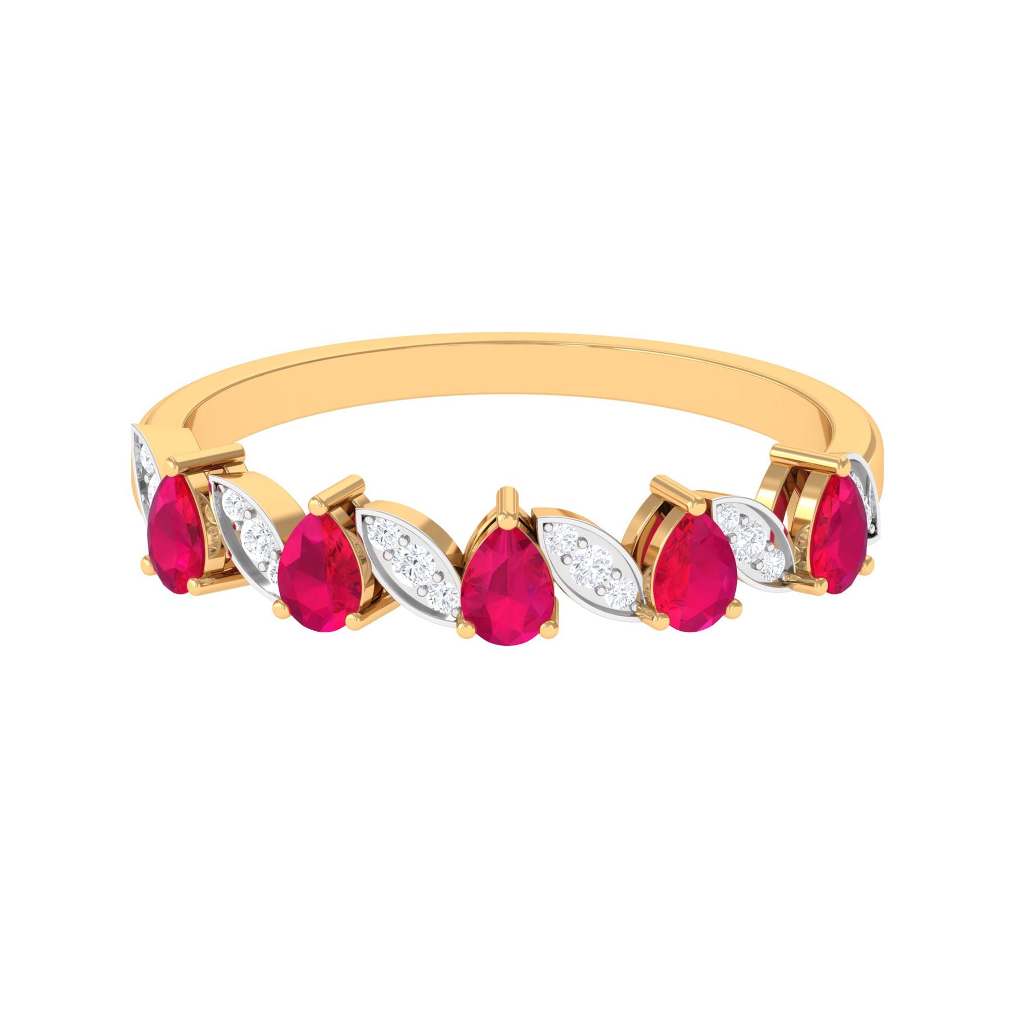 Real Pear Shape Ruby Half Eternity Ring with Diamond for Women
