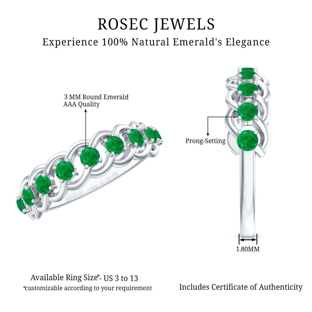 Genuine Green Emerald Braided Half Eternity Band