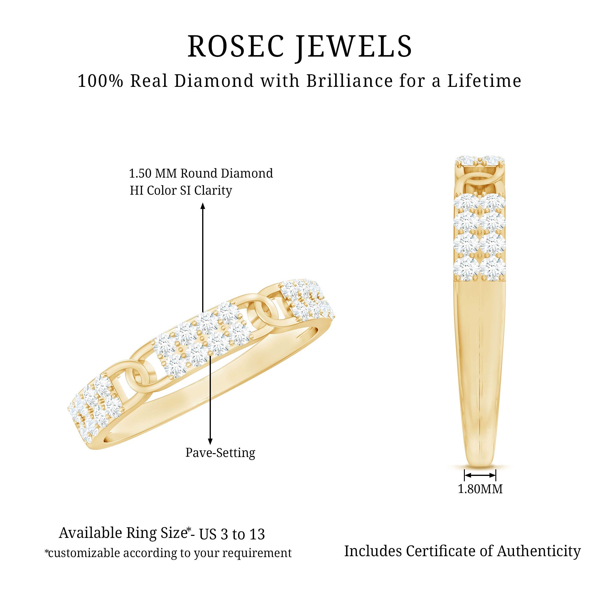 Certified Natural Diamond Interlock Half Eternity Band Ring