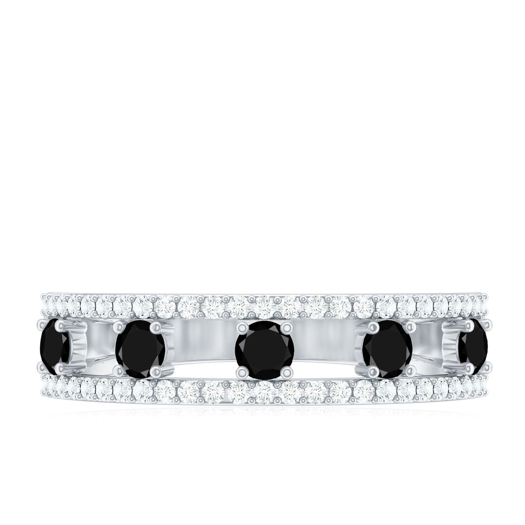 Round Cut Black Onyx and Diamond Half Eternity Band Ring