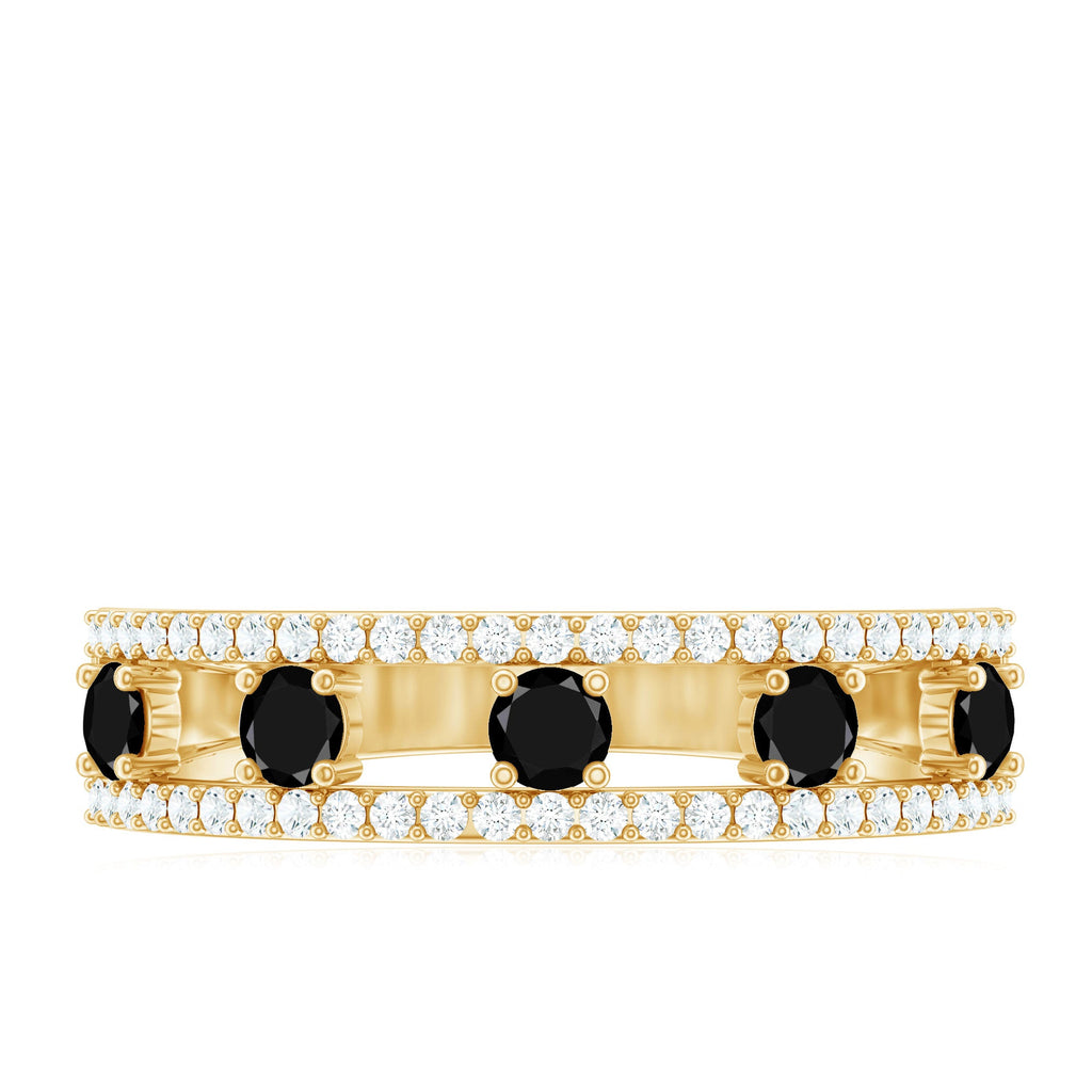 Round Cut Black Onyx and Diamond Half Eternity Band Ring