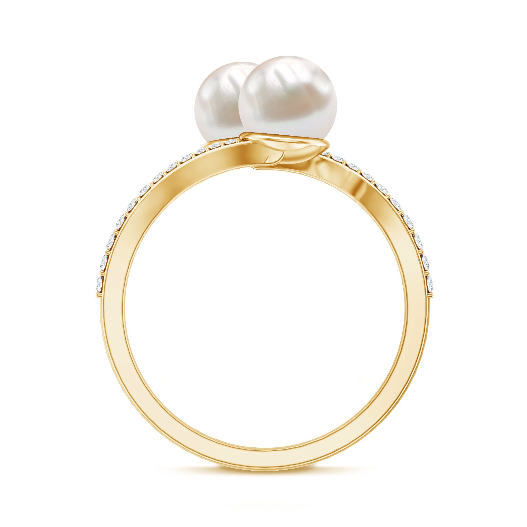 Natural Freshwater Pearl 2 Stone Engagement Ring with Diamond