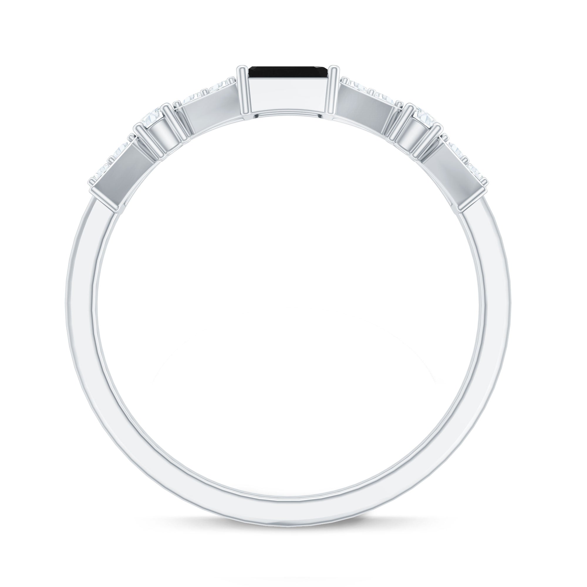 Genuine Black Onyx and Diamond Half Eternity Wedding Band