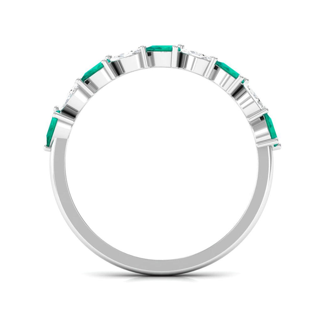 Natural Pear Shape Emerald Half Eternity Ring in East West Style