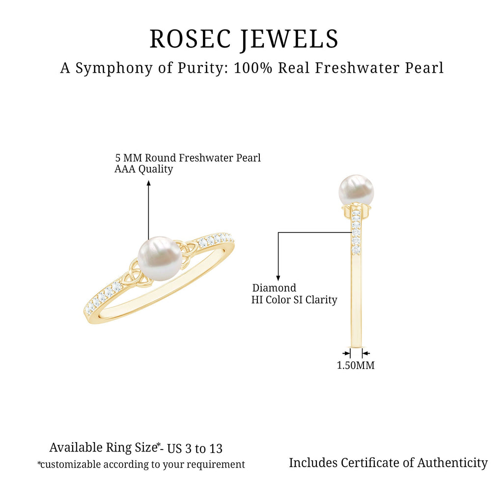 Cultured 2 Carat Freshwater Pearl Diamond Promise Ring with Celtic Knot