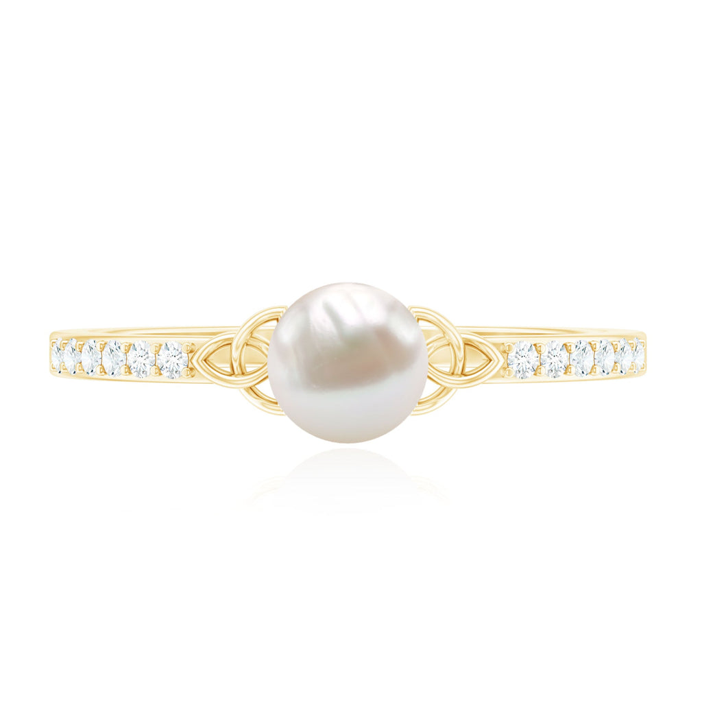 Cultured 2 Carat Freshwater Pearl Diamond Promise Ring with Celtic Knot
