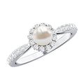 Cultured Freshwater Pearl 2 Carat Engagement Ring with Diamond Halo