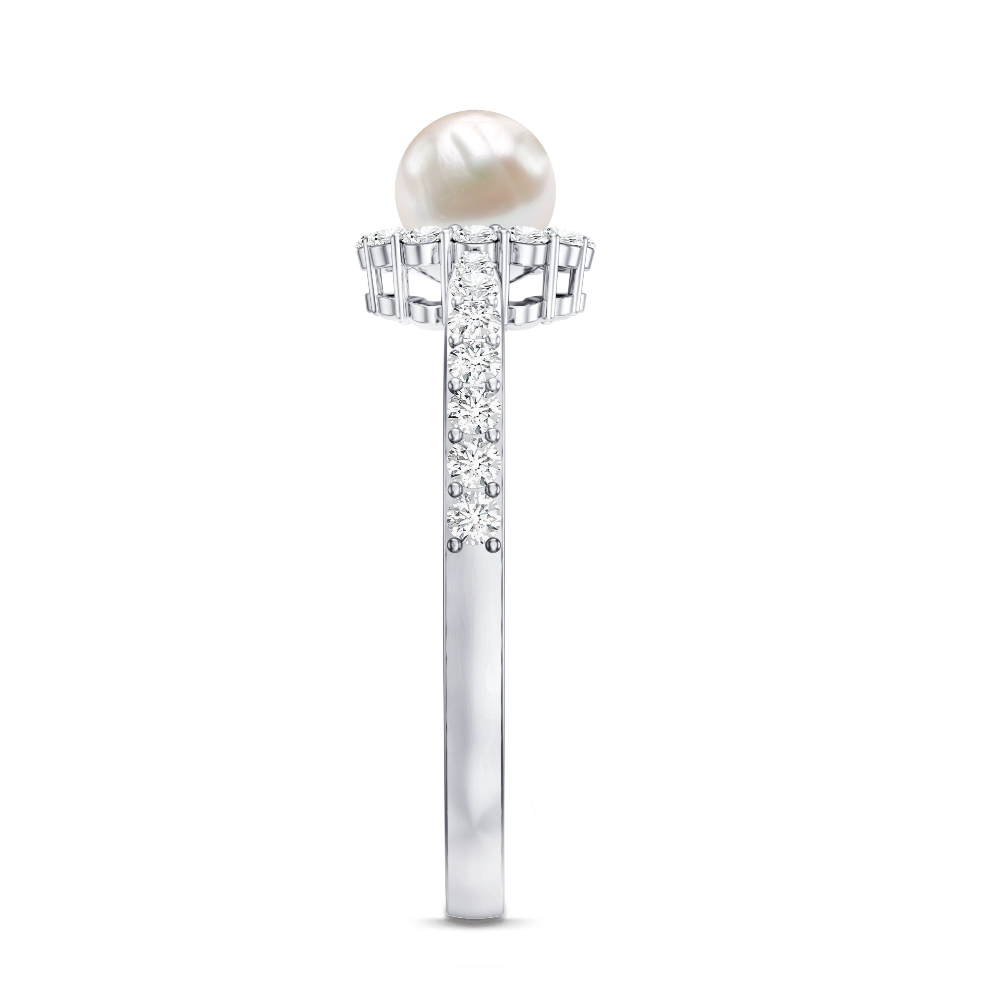 Cultured Freshwater Pearl 2 Carat Engagement Ring with Diamond Halo