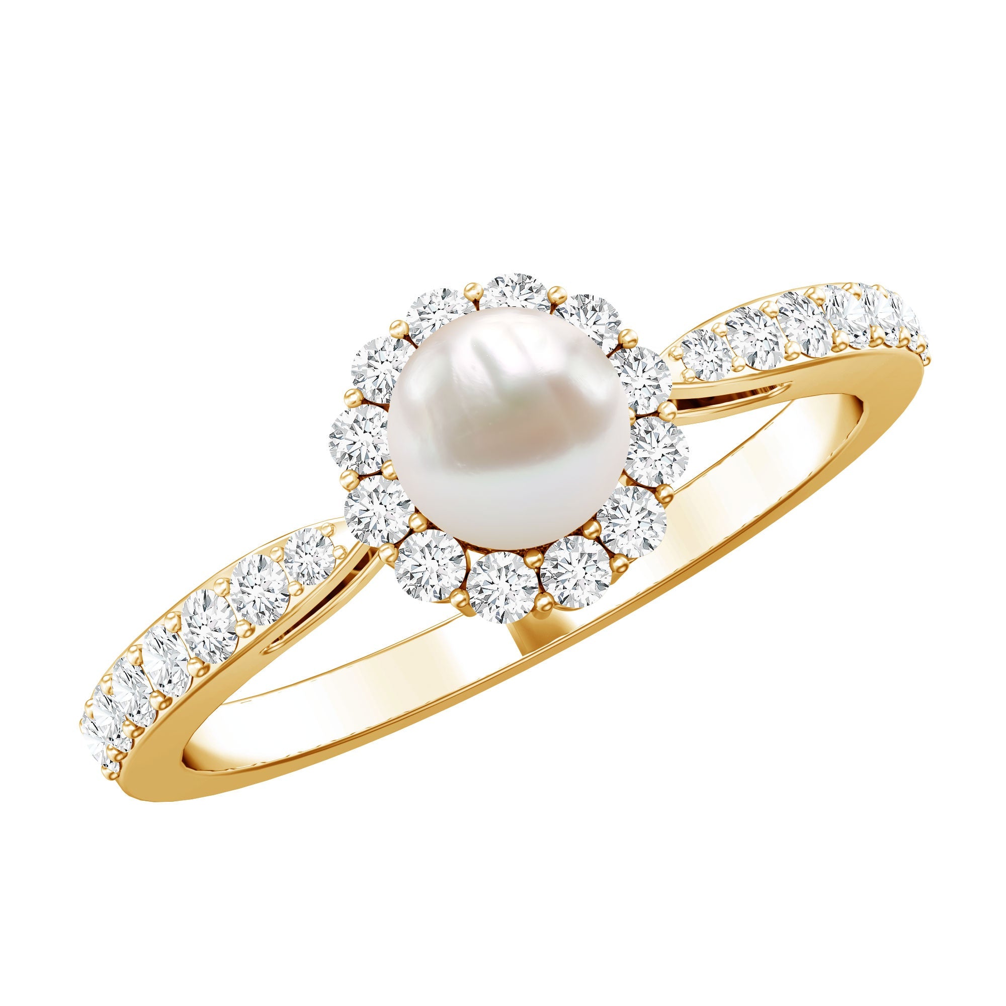 Cultured Freshwater Pearl 2 Carat Engagement Ring with Diamond Halo