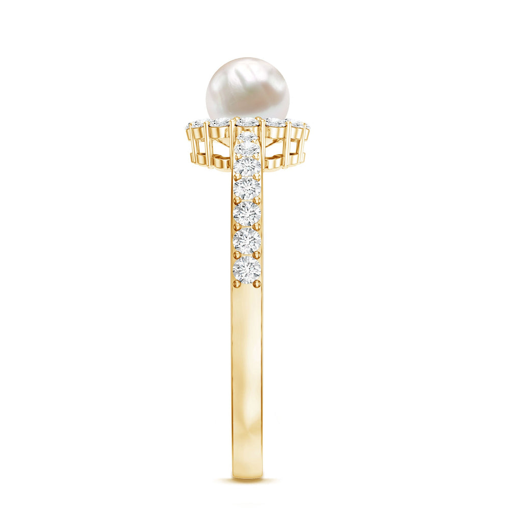 Cultured Freshwater Pearl 2 Carat Engagement Ring with Diamond Halo