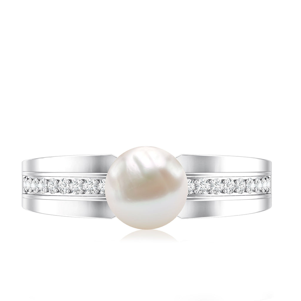 2.2 Carat Freshwater Pearl Engagement Ring with Diamond for Women