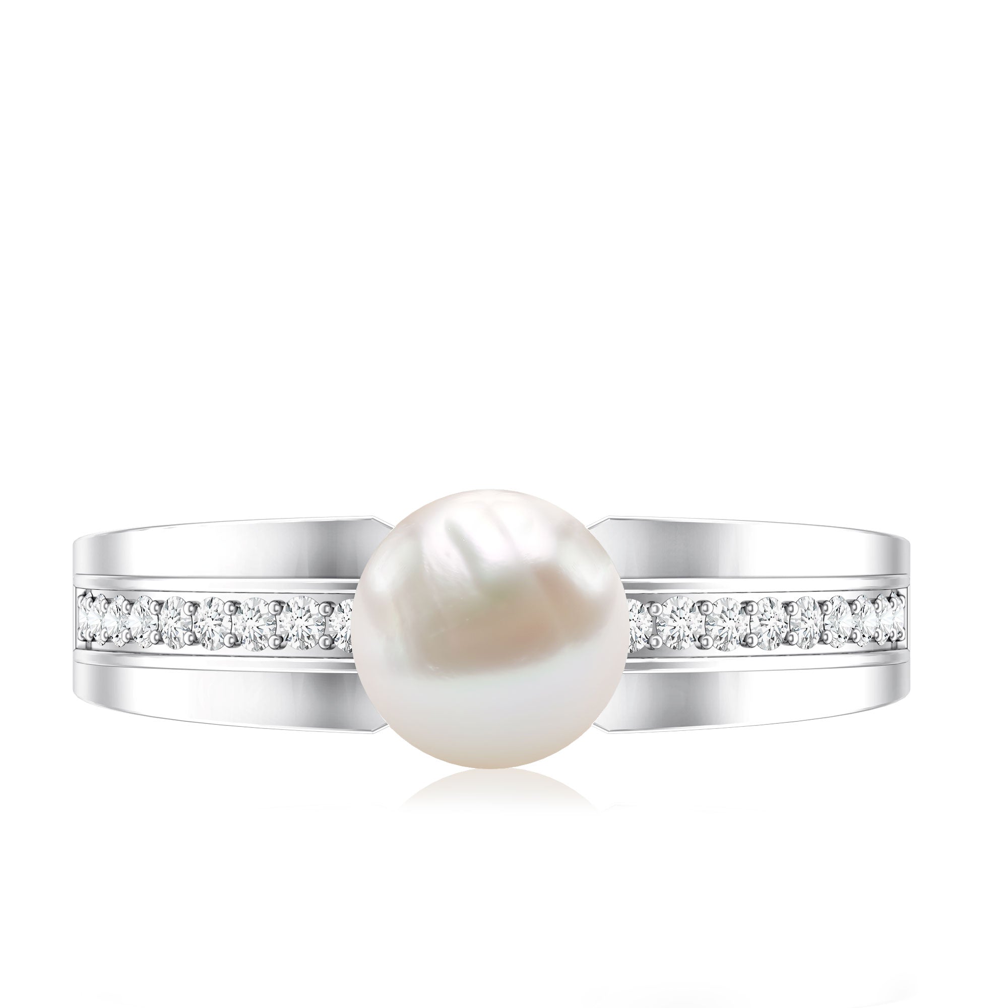 2.2 Carat Freshwater Pearl Engagement Ring with Diamond for Women