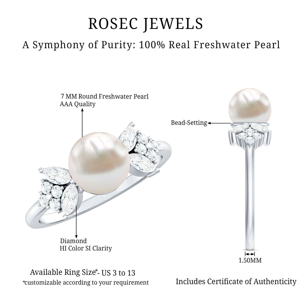 Nature Inspired 3 Carat Freshwater Pearl Engagement Ring with Diamond