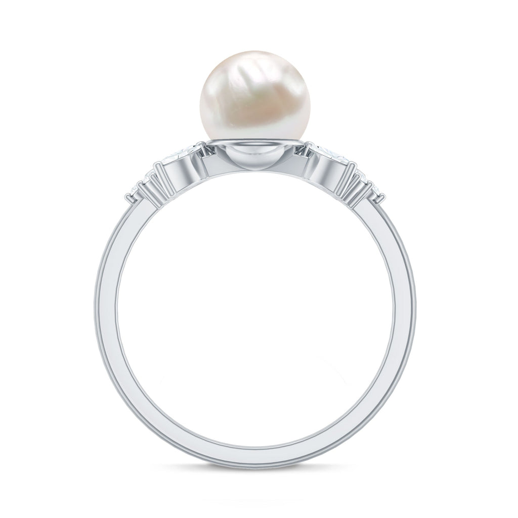 Nature Inspired 3 Carat Freshwater Pearl Engagement Ring with Diamond